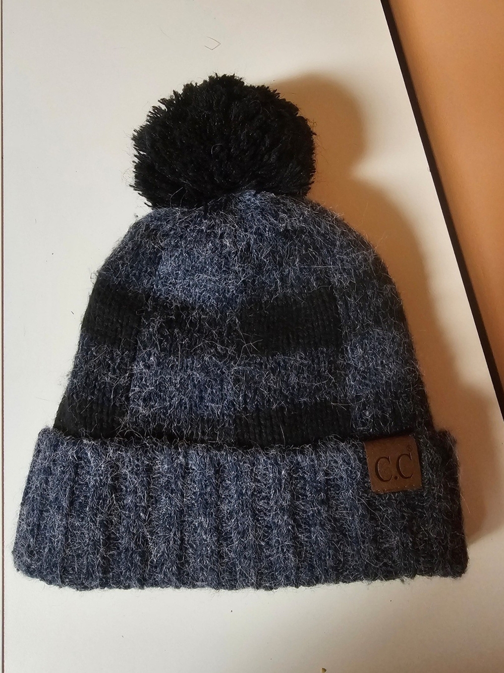 C.C Kids Black & Gray Pom Beanie